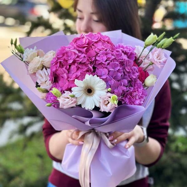 A Bouquet of Hydrangeas, Spray Roses, Gerberas, and Lisianthus"