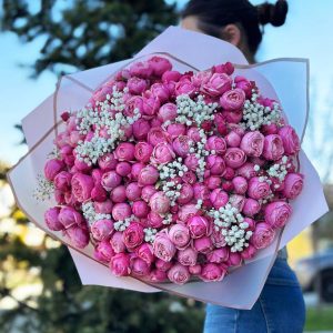 Blossoms in Blush Bouquet: A stunning arrangement of peony roses and gypsophila in soft pink, perfect for weddings and special occasions