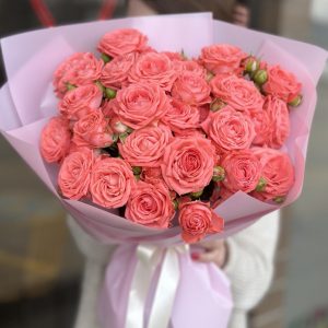 Image of Coral Tenderness bouquet featuring vibrant coral blooms in a beautiful arrangement.
