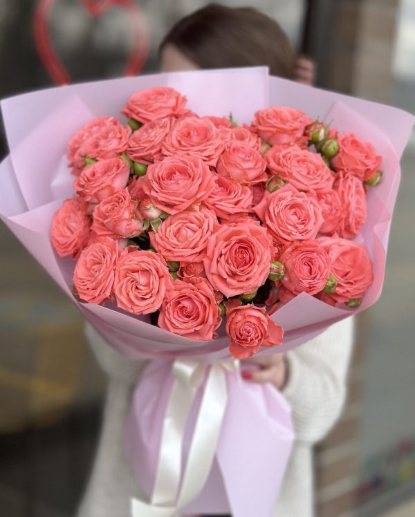 Image of Coral Tenderness bouquet featuring vibrant coral blooms in a beautiful arrangement.